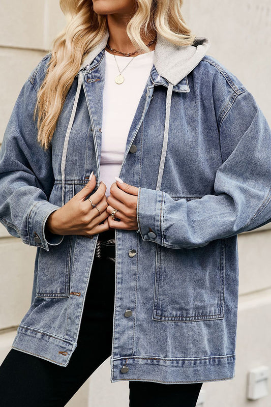 Oversized Denim Jacket with Detachable Hood