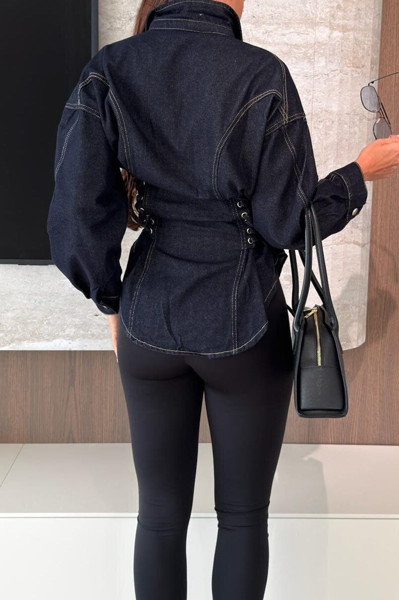 Lace-Up Waist Denim Shirt