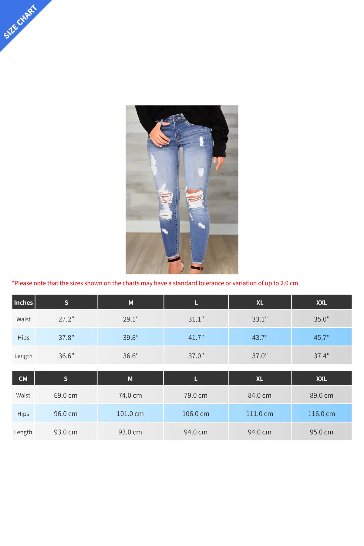 High Waist Stretch Ripped Jeans - Skinny Fit