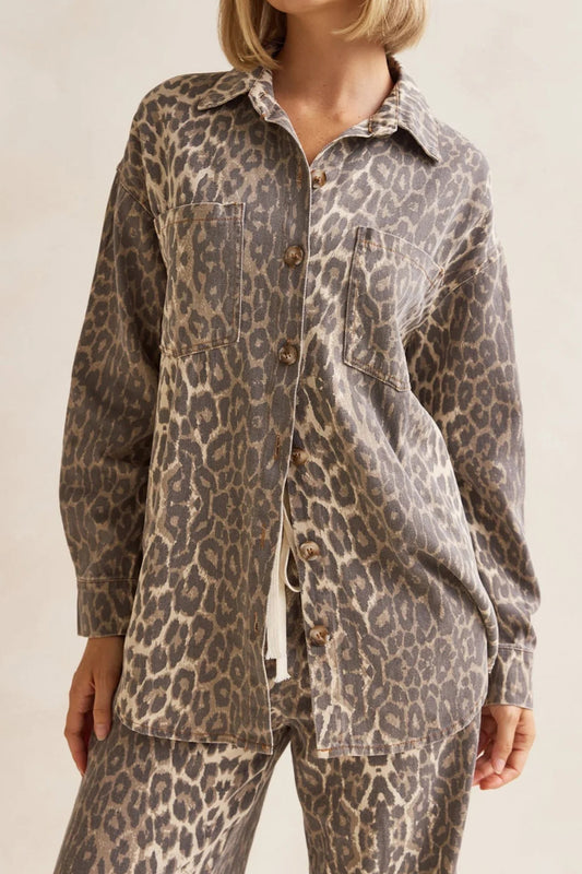 Leopard Print Short Sleeve Mini Shirt Dress
