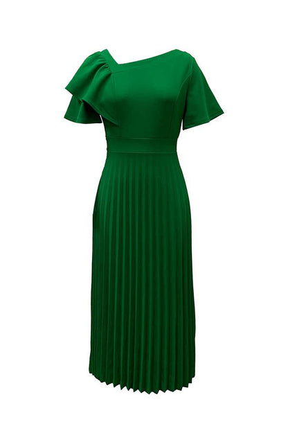 Pleated Flounce Sleeve Slim Fit Dress