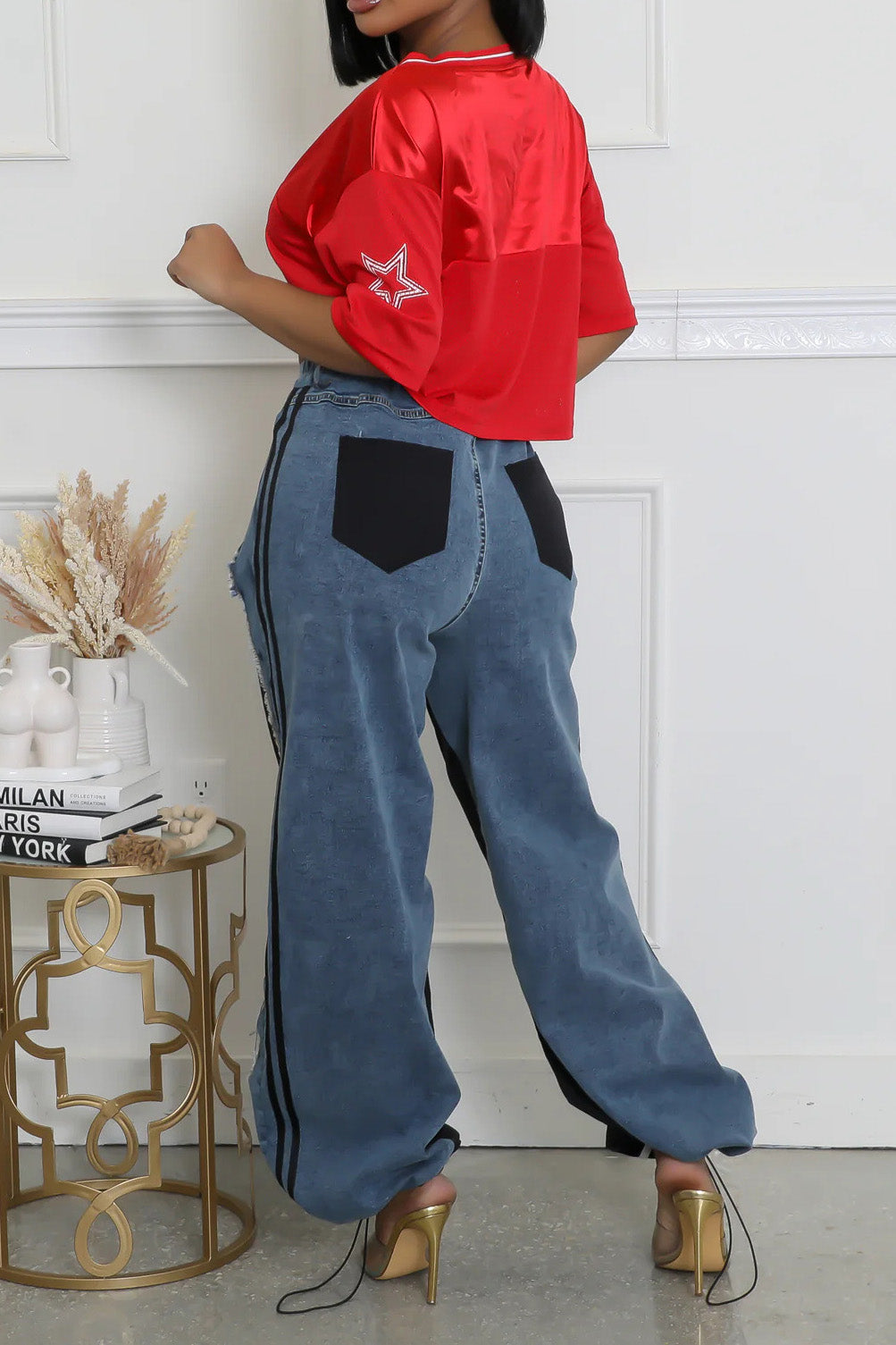 Striped Denim Jogger Pants