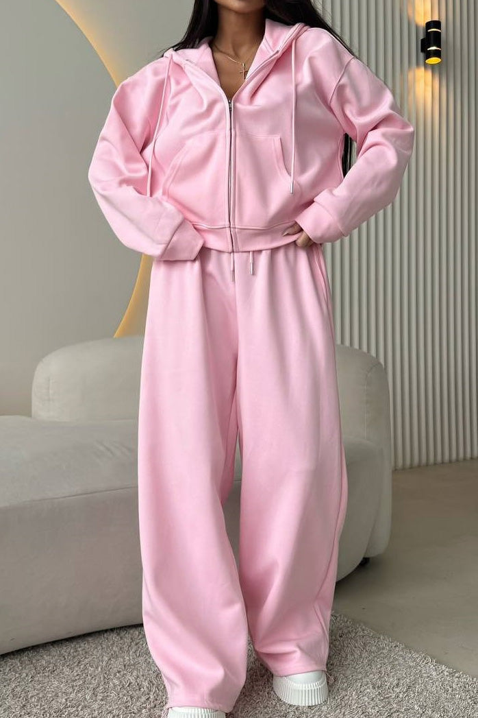 Hooded Zip Sweatshirt & Drawstring Pants Set