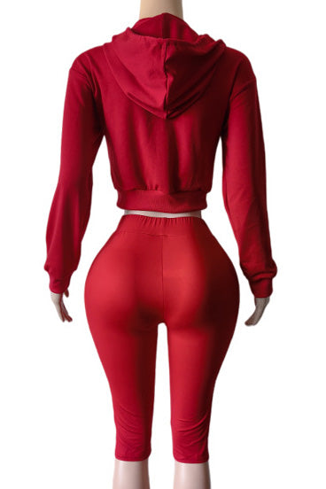 Cropped Zip Hoodie Biker Shorts Set