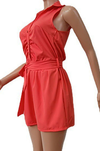 Sleeveless Tie Waist Casual Romper