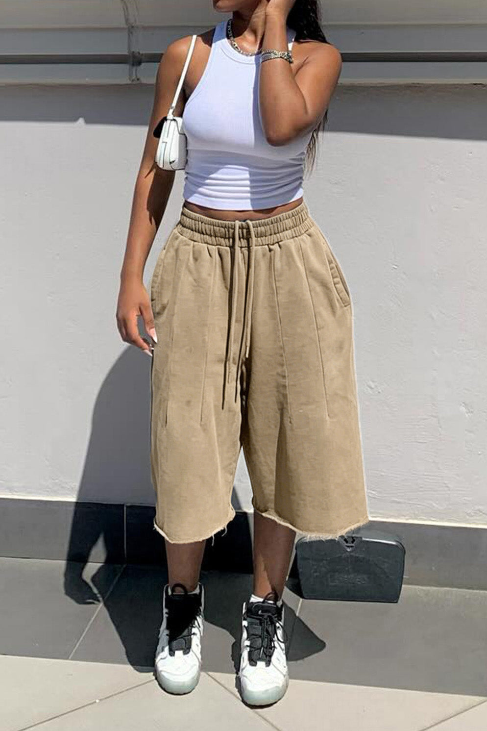 Vintage Wash Raw Hem Baggy Sweat Shorts