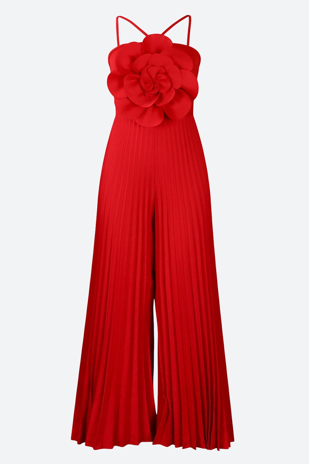 Floral Solid Color Pleated Jumpsuit