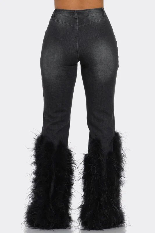 Feather Detail Ripped Denim Jeans