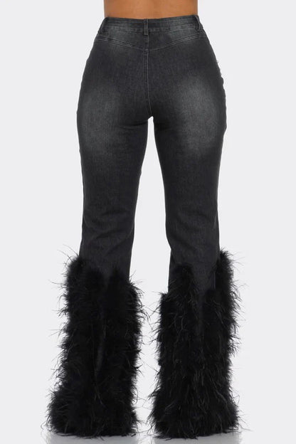 Feather Detail Ripped Denim Jeans