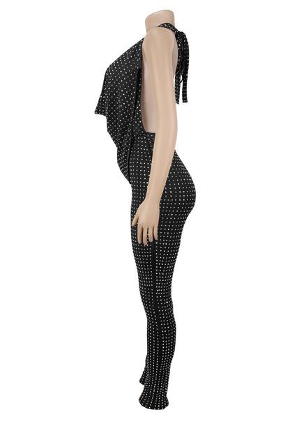 Rhinestone Halter Backless Jumpsuit