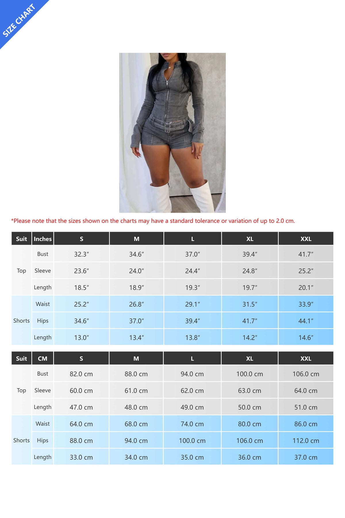 Washed Denim Zip Up Top & Shorts Sets