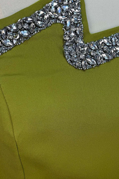 Strapless Rhinestone Top & Pleated Pants Set