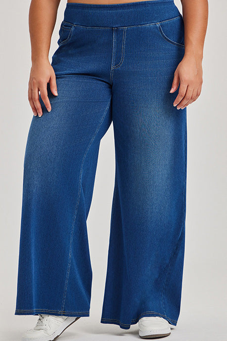 Curvy High-Stretch Wide Leg Pull-On Jeans