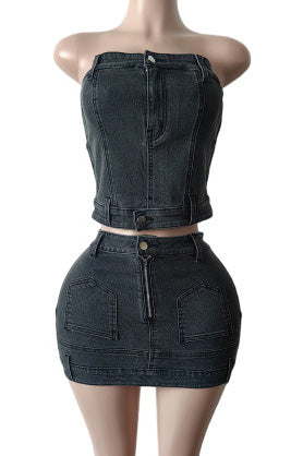 Denim Corset Top & Mini Skirt Set