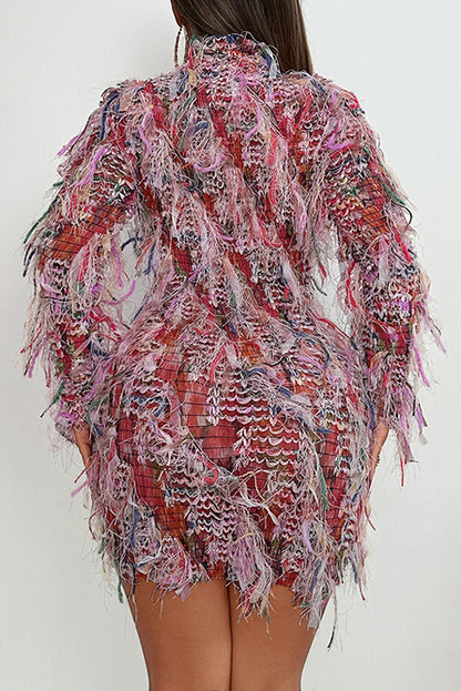 Multi-Color Fringe Mesh Mini Party Dress