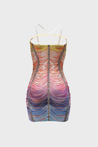 Gradient Mesh Rhinestone Dress