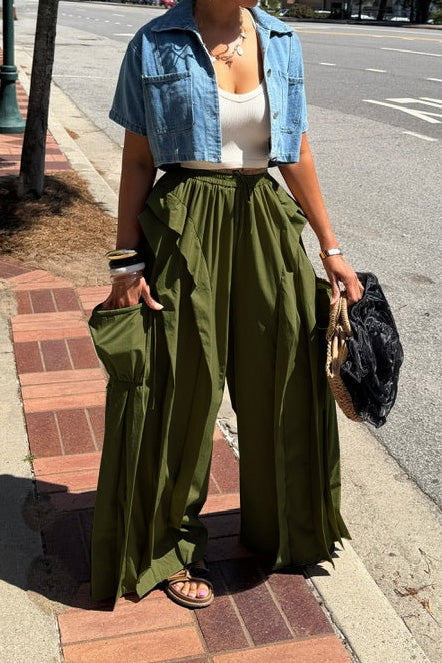 Cascading Ruffle Wide Leg Parachute Pants