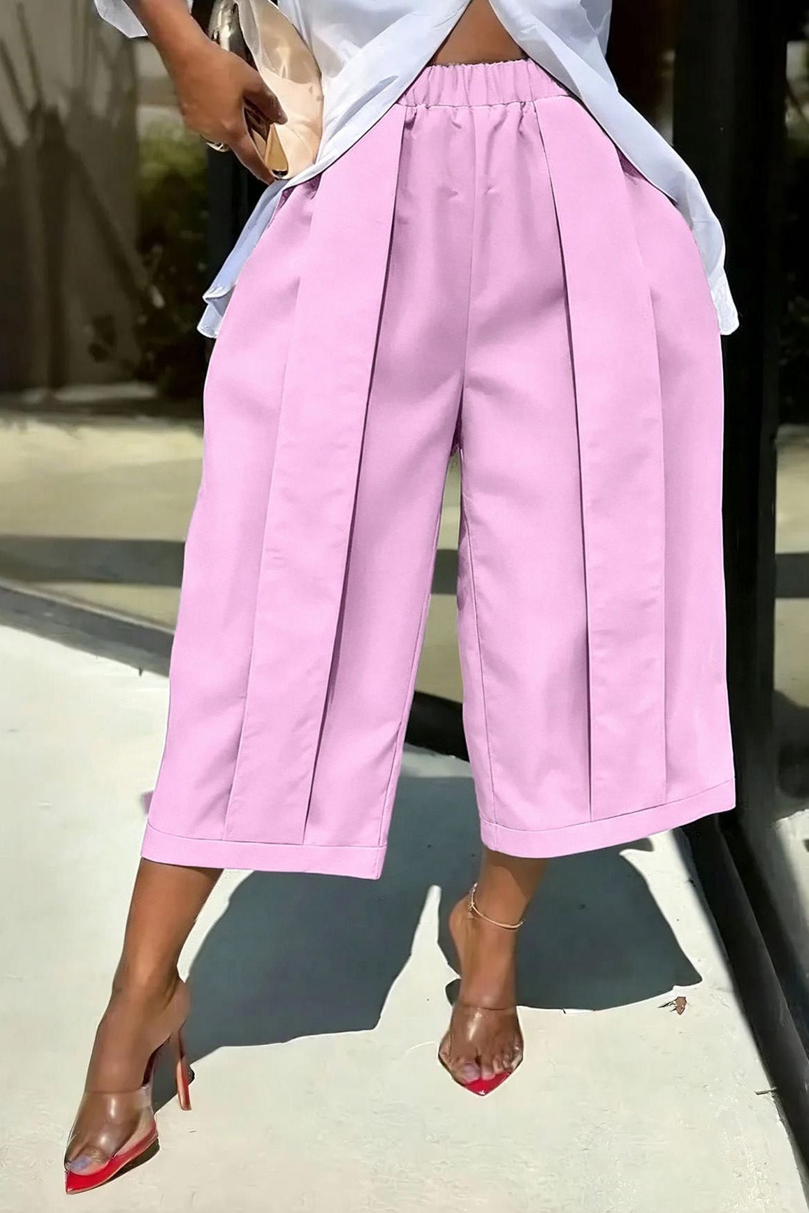 High Waist Pleated Wide Leg Culottes