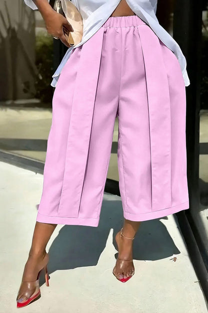 High Waist Pleated Wide Leg Culottes
