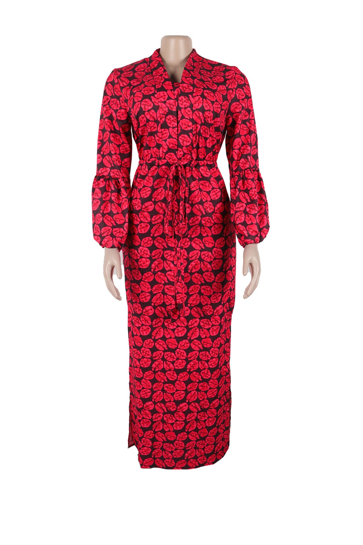 Print Slit V Neck Long Dresses