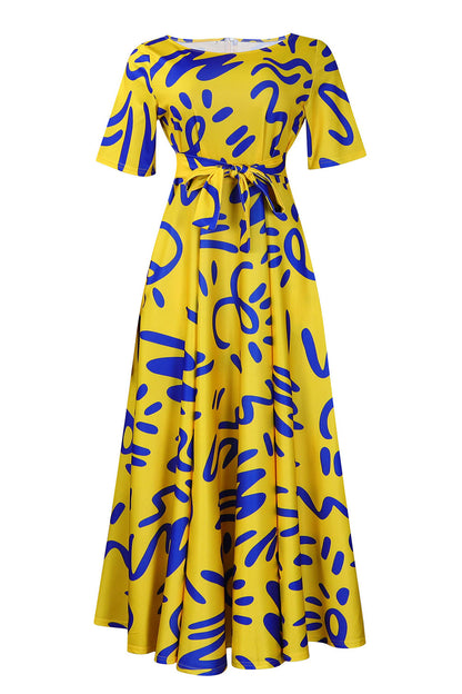 Tie-Waist Floral Print Short Sleeve Dress