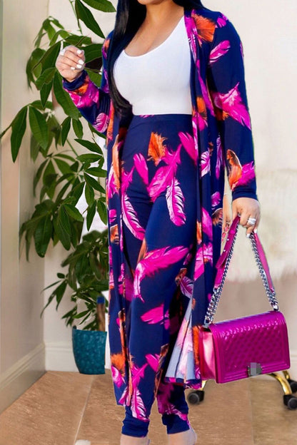 Printed Pants with Long Cardigan Set