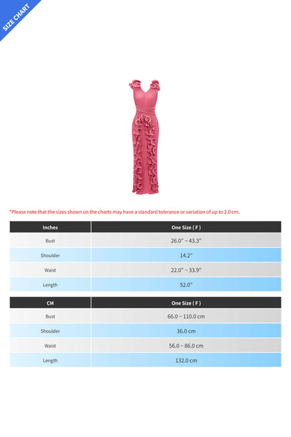 Ruffle 3D Floral V Neck Midi Dress