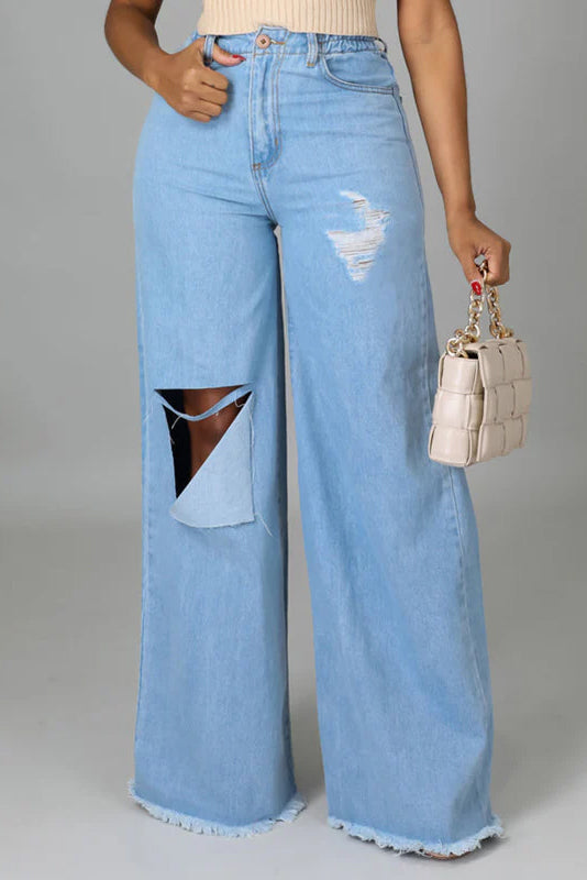 Ripped Fringe Wide-Leg Jeans
