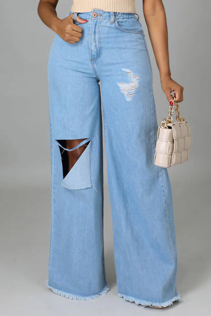Ripped Fringe Wide-Leg Jeans