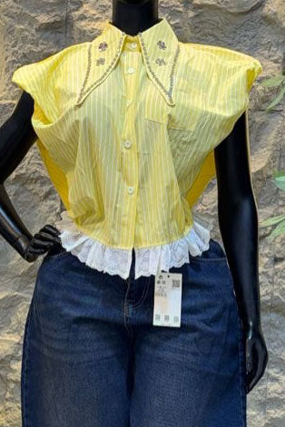 Embellished Collar Striped Blouse