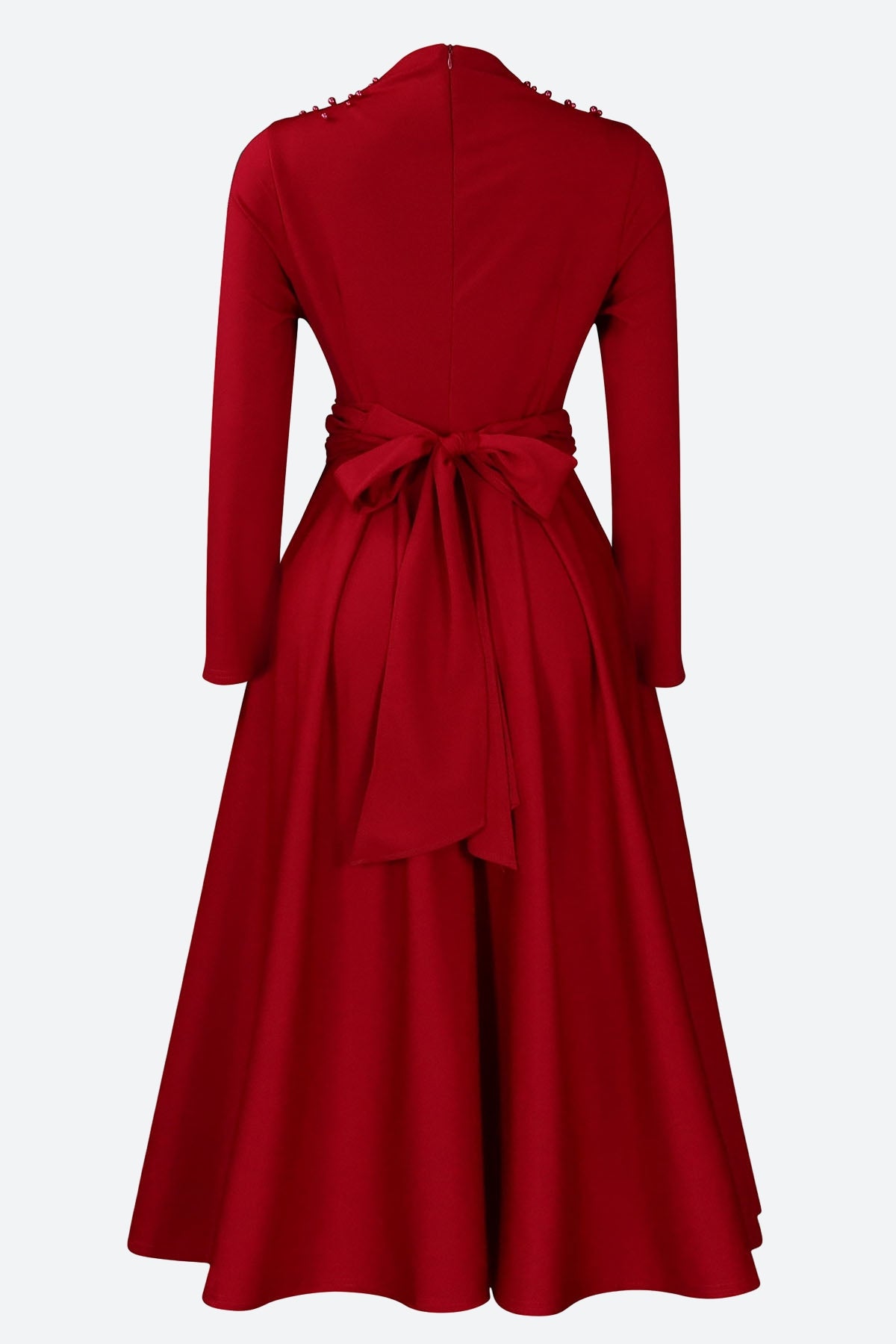 High Collar Elegant Beaded Large Swing Dress