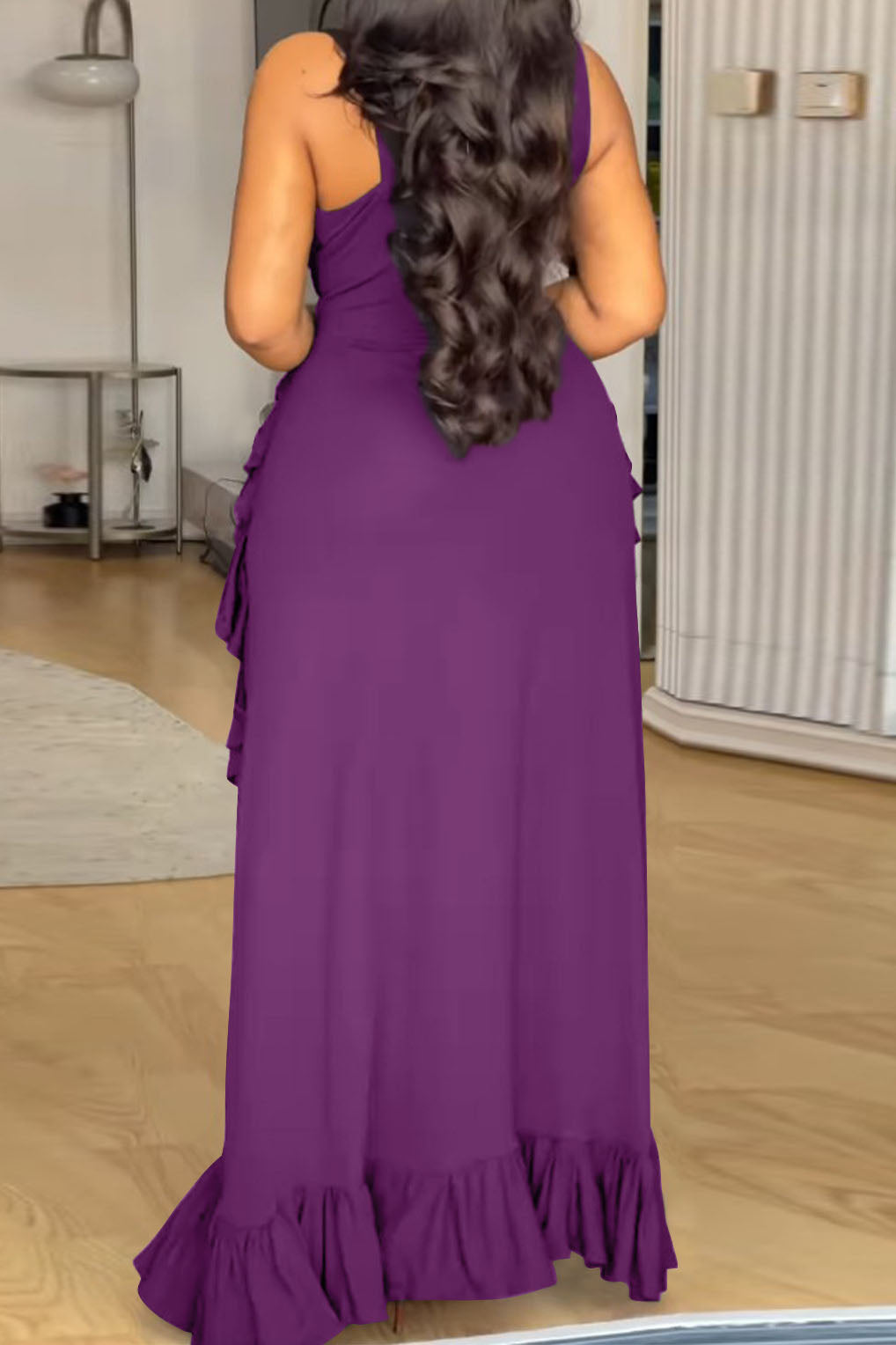 Plus Size Ruffle V-Neck Maxi Dress