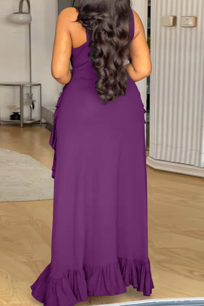 Plus Size Ruffle V-Neck Maxi Dress