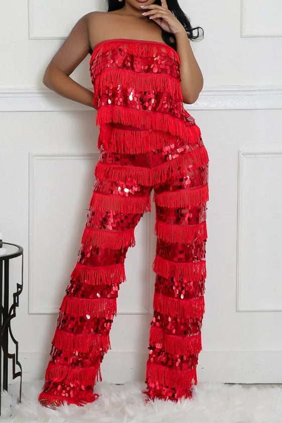 Fringe Sequin Pants Set