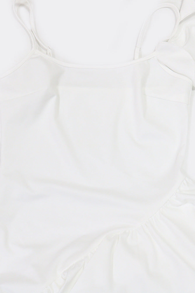 Solid Color Ruffle Hem Spaghetti Strap Dress