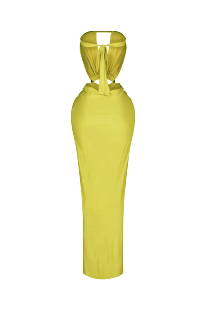 Cutout Ruched High Slit Maxi Dress