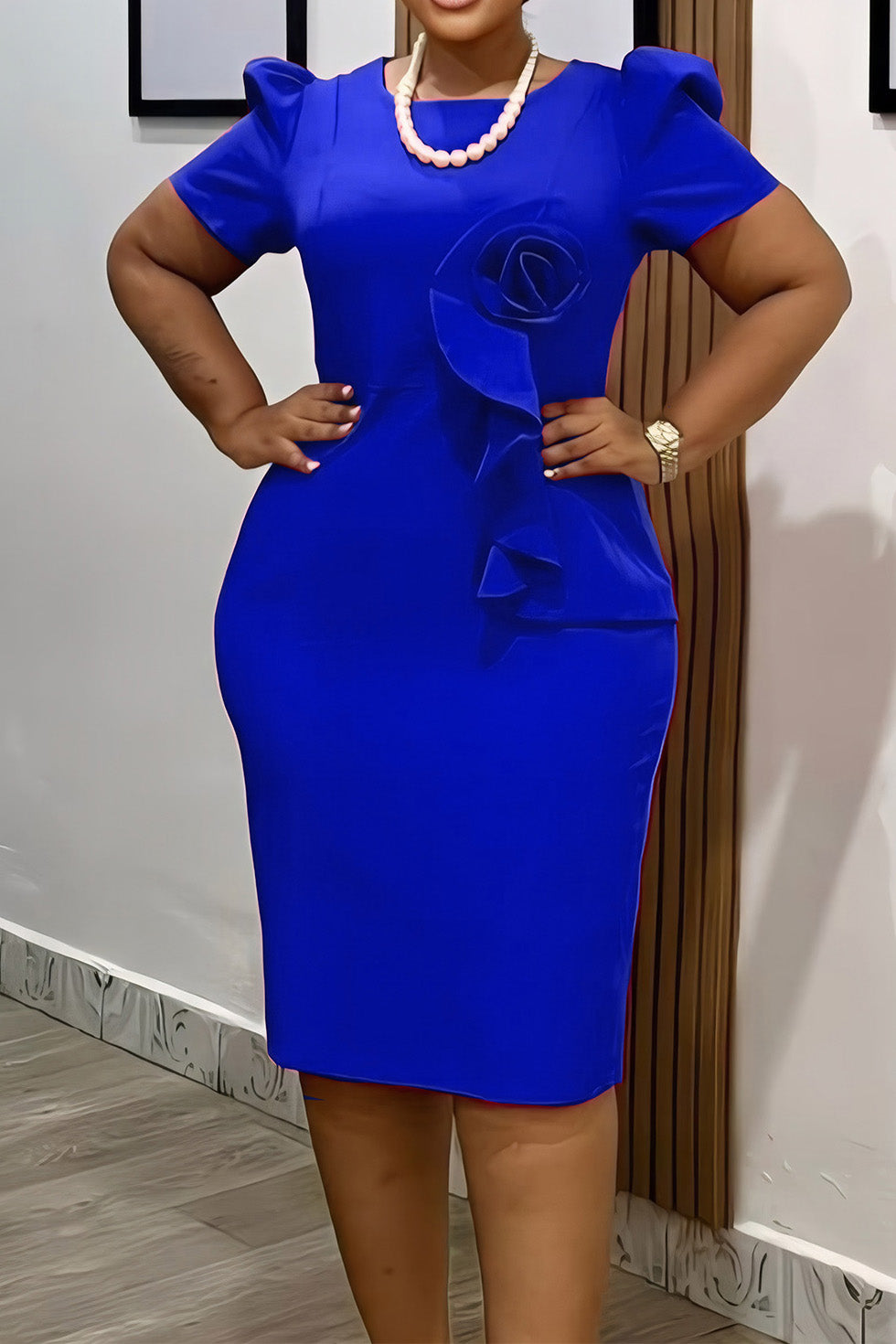 Ruffled Short Sleeve Midi Dress