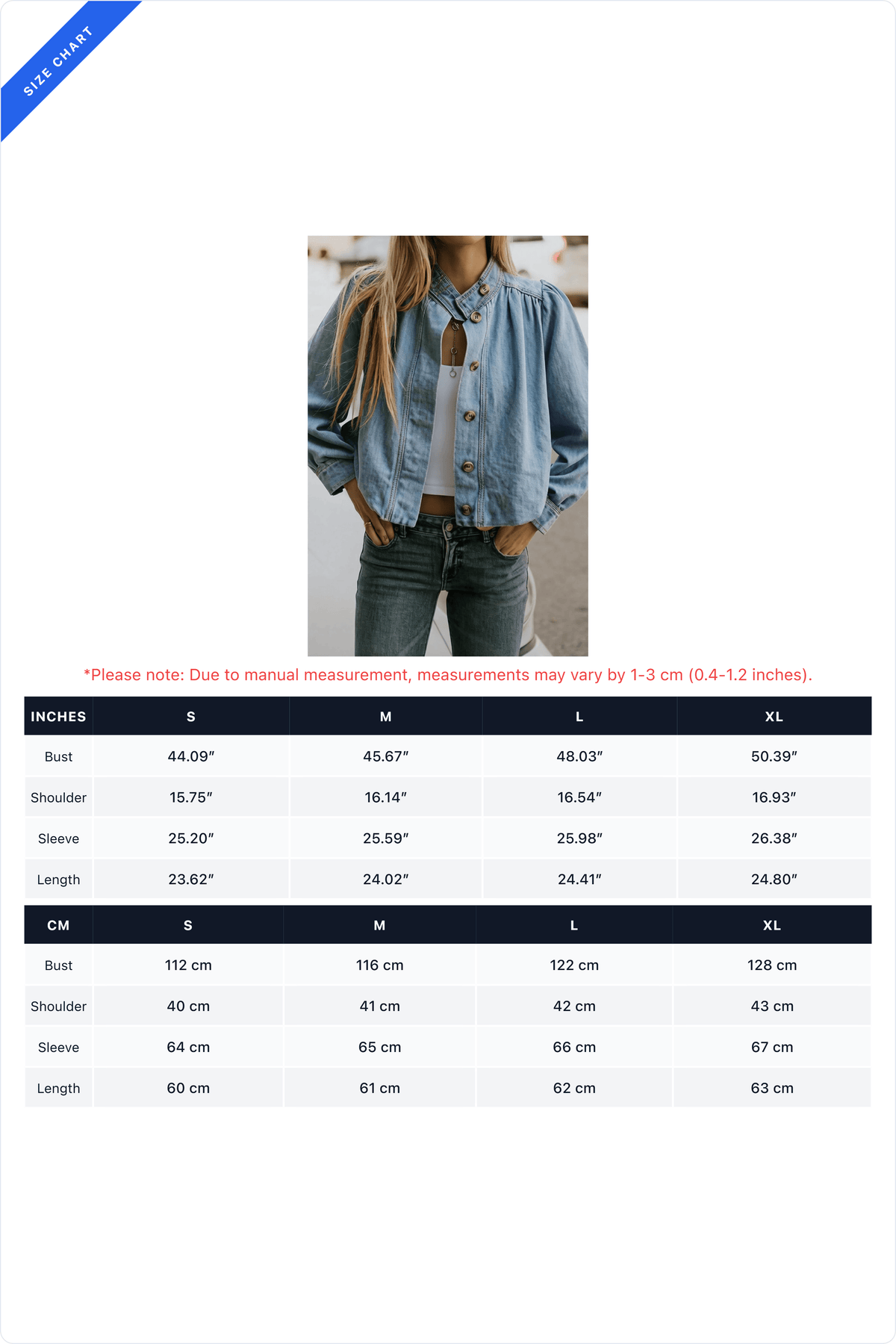Puff-Sleeve Stand-Collar Denim Jacket
