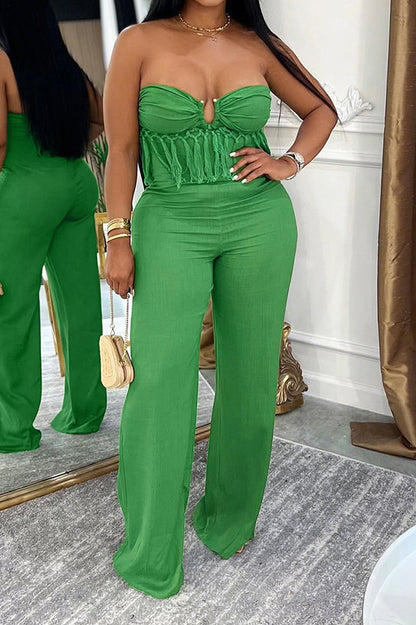 Sleeveless Tube Top Solid Color Jumpsuit