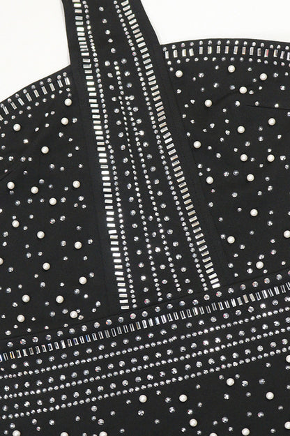 Rhinestone Halter Feather Trim Mini Dress