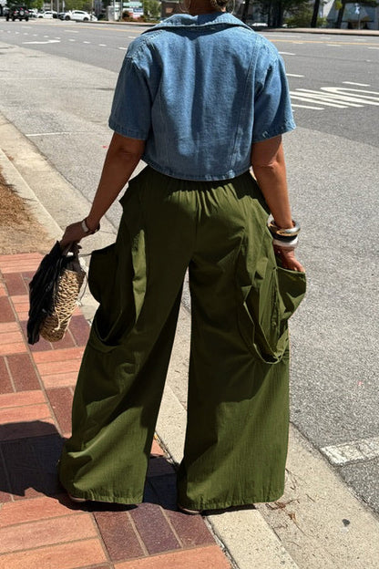 Cascading Ruffle Wide Leg Parachute Pants