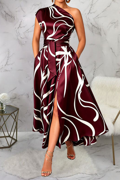 Abstract Asymmetric Maxi Dress