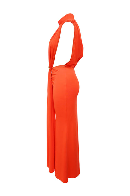 Mock Neck Cutout Ruched Maxi Dress