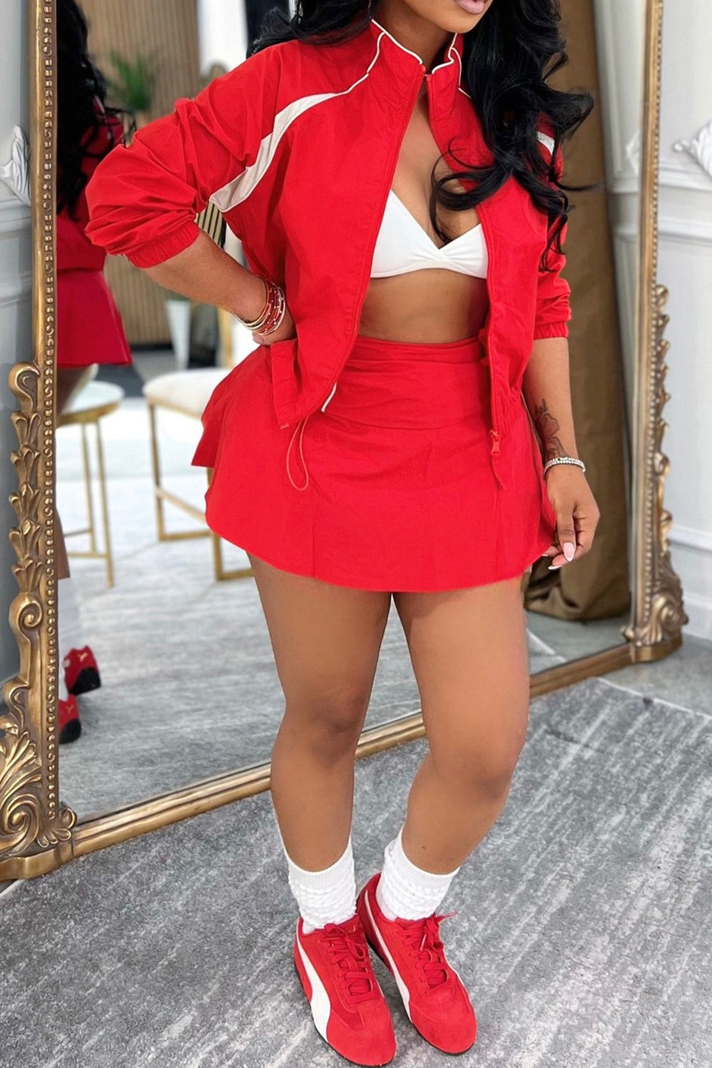 Retro Track Jacket & Mini Skirt Set