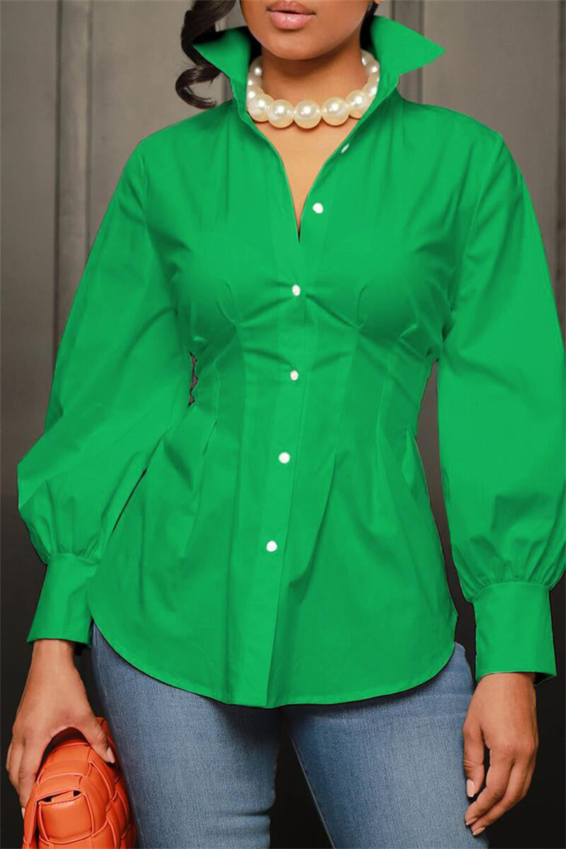 Collar Button Long Sleeve Blouse