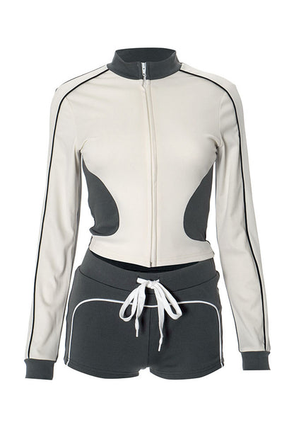 Zip-up Long Sleeve Drawstring Low Rise Pant set