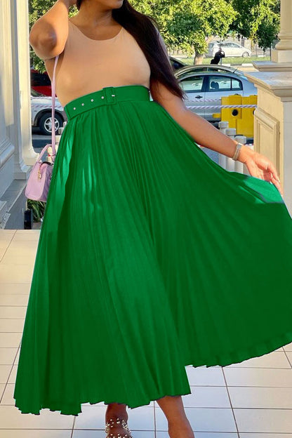 High Waist Pleated Midi Skirt