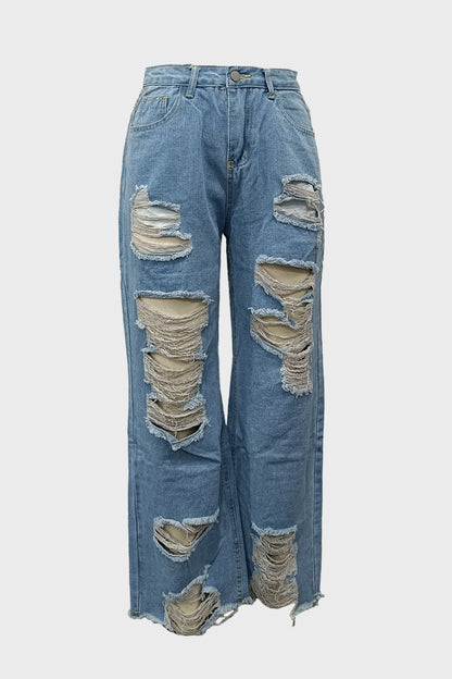 Chic Ripped Straight Leg Jeans
