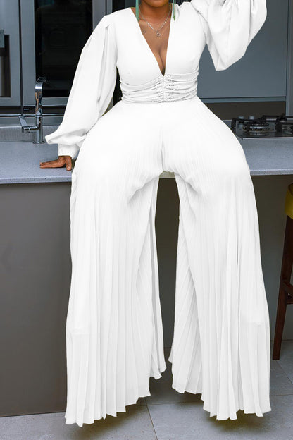Plus Size Beaded Mesh Wide-Leg Jumpsuit