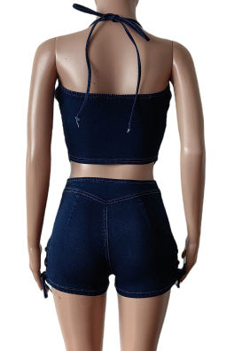 Fashion Straps Denim Set - Casual Shorts
